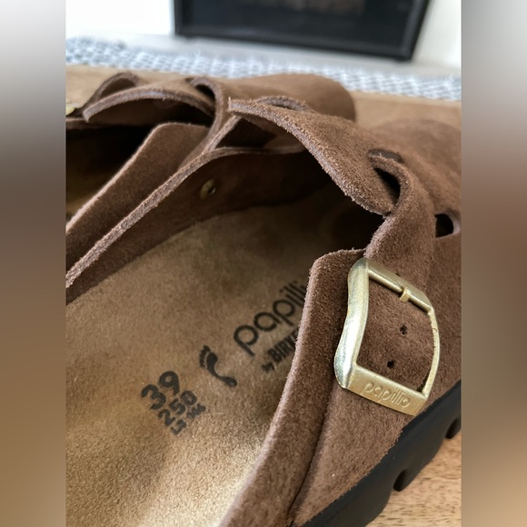 Birkenstock Papillio Boston Chunky Suede Leather Dark Tea Brown Size 39 Size 8 - Picture 8 of 11